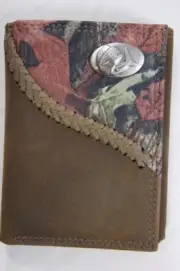 ZEP-PRO DOLPHIN MAHI MAHI Fence Row Camo Leather Trifold Wallet Tin GIFT Box