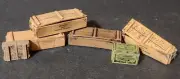 GEAR BOXES AMMO CRATES SET OF 6 SMALL 1" MILITARY, TRAIN, DIORAMA, DISPLAY, EXC!