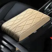 Armrest Storage Box PU Car Armrest Mat Center Console Protection Cushion Auto Storage Box Cover Pad(Beige,Small-32x17x5cm)