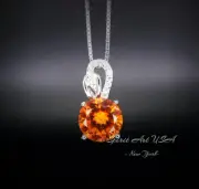 Round 1.8 CT Sunstone Necklace - Solitaire Sterling Silver Tangerine Sapphire
