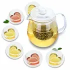 Lovely Glass Tea Set- Penguin Style Teapot & 6PC Small Heart Style Teacups