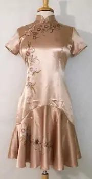 Modified Asian Chinese Cheongsam Qipao Fashion Dress Rose Gold with Hand Painted