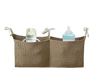 Crib Organizer for Crib - Nursery Bedside Bag Portable Diaper Crib Organizer - Organizing Bag with 2 Pockets Multiple-Use Cotton Baby Bedding for Changing Table