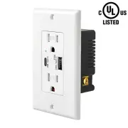 5.8A Type C USB Wall Charger Outlet 15 Amp TR Receptacle Plug UL Listed w/ Plate