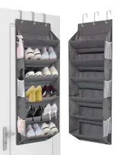 Over the Door Shoe Rack Organizer Hanging Fits 12 Pairs Shoes with 6 Mesh Poc...