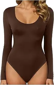 [Vickyleb] Bodysuits for Women Long Sleeve Scoop Neck Stretchy Bodysuit Sexy Going Out Tops