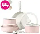 11Pcs Nonstick Cookware Set with Detachable Handle, Induction & Oven Safe, Pink