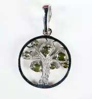 Faceted MOLDAVITE Tree of Life Style Sterling Silver Pendant with COA