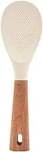 Rice Paddle with Wooden Handle, Silicone Standing Rice Spatula Non Stick Rice Spoon Paddle Heat Resistant Rice Spoon, Serving Spoon for Sushi (White, One Size)