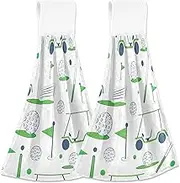 Trendy Golf White Kitchen Towels with Hanging Loop Absorbent Soft Oven Tie Towel Set of 2, Custom Cute Kitchen Towels Decorative 18.2 x 14 Inch