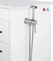 KWOCI Handheld Bidet Warm Water Sprayer Mounted on The Bathroom Vanity, Handheld Warm Water Bidet Sprayer for Toilet, Hand Held Hot and Cold Bidet Sprayer Shattaf for Pet Bathing, Brushed Nickel