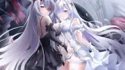Anime girls azur lane emden long hair white twins Play Gaming Mat Desk