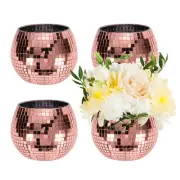 Disco Ball Vase 4Pcs Glass Disco Ball Planter Champagne 4"x3"
