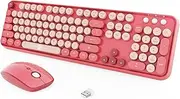 Wireless Keyboard and Mouse Combo, 2.4 GHz Full-Sized Typewriter Keyboard and Mouse Wireless with Round Keycaps for Windows, Computer, Desktop, PC, Laptop, BerryPink