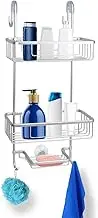 Duwee Over The Door Shower Caddy, Rustproof Aluminium Made Hanging Shower Organizer Shelf, Bathroom Storage Rack with Shampoo Soap Holder, Hooks for Towels (Silver)