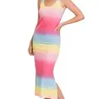 ZENANA OMBRE' STRIPE PRINT SCOOP NECK SLEEVELESS SPLIT SIDES S,M,L DRESSES