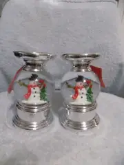 2 LED Snow Globe Snowman Candle Holders Light Up Snow Moves 7" Tall See Details