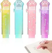 AOZUO 4 Pack Sliding Retractable Pencil Erasers, Cute Cat Paw Kawaii Eraser Gradient Jelly Eraser for School Office Clean Erase Rubber