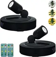 HAMVIDNE Battery LED Spotlight, 3 Lighting Modes Indoor Spotlights, Battery Powered Picture Lights with Remote, Up Lighting for Plants Trees, Timer Dimmable Display Light for Wall Art Painting-Black