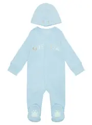 GUESS Light Blue Stretch Overall with Hat Size: 12M