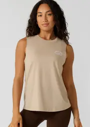 [Lorna Jane] Lotus Muscle Tank Top in White, Size - XS XS Latte