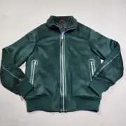 Robert Graham Men’s Size Medium Vegan Suede Full Zip Green Bomber Jacket New