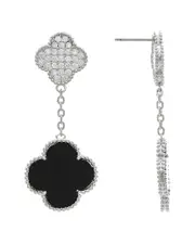 Rivka Friedman Onyx CZ Clover Drop Earrings
