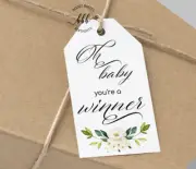 12 White Gift Tags Baby Shower Games Winner Tags Oh Baby You're A Winner Floral