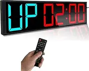 Boyiit 26'' Extra Large Home GYM Timer Clock, Programable Workout Interval Timer, Digital Wall Clock, with 7-color Night Light, 8 Alarm Clocks, Calendar/Temperature, Countdown & Stopwatch (Blue & Red)