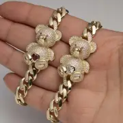 Colorful Teddy Bear Cuban Link Chain Bracelet Box Lock Real 10K Yellow Gold