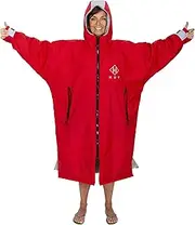 HUT Premium Red Waterproof Change Robe - Waterproof, windproof, super-warm changing robe. Long sleeve, unisex, three sizes (S+M+L). Great for surfers and open water swimmers and more!