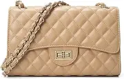 [DIUY] Quilted Leather Crossbody Bags for Women Trendy Ladies Shoulder Purse Satchel HandBag with Chain Strap, Apricot