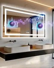 LUVODI Bluetooth LED Bathroom Mirror, 1400 x 700 mm Illuminated Wall Mounted Vanity Mirrors Anti-Fog Vanity Mirror Backlit and Front Light, Dimmable 3 Colors, Anti-Fog, Horizontal