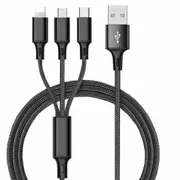 Multi Charger Cable 3in1 Fast Charging Nylon USB Universal Type-C Micro 5 Colors