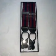 Brooks Brothers Button Suspenders Burgundy Navy Striped Leather New