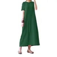 在飛比找蝦皮商城優惠-ZANZEA 女士夏季復古亞麻休閒線條寬鬆長洋裝
