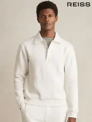 Reiss White Saxon Jersey Ribbed Polo Shirt (AW8934) | $195