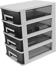 iplusmile Multi Layer Storage Shelf Four Layer Portable Drawer Type Organizer for Home and Office Stylish Plastic Furniture with Transparent Black Design for Efficient Sorting and Storage