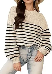 [Adafunzo] Women’s Sweater Top Side Slit Ribbed Knit Long Sleeve Loose Crew Neck Pullover Jumper