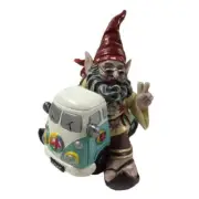HOMESTYLES Gnome Statue 11"H 60's Jerry Peace Man Hippie Riding in His VW Bus
