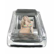 Rock and Roll Pin Up Girls D7 Glass Square Ashtray 4" x 3" Smoking Cigarette Bar