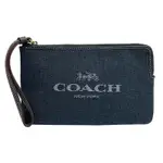 COACH 大馬車LOGO牛仔布大手拿包/零錢包(大款-牛仔藍)