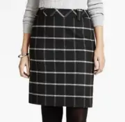 NWT TALBOTS Windowpane Check Plaid Skirt Black White Wool Blend Flannel 18 New