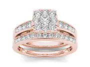 10k Rose Gold Round Cut 1Ct Diamond Bridal Set Ring Size 8 Clarity I2