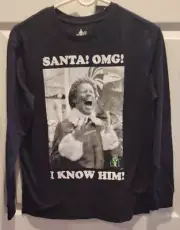 Boys Buddy the Elf SANTA OMG I KNOW HIM Black Long Sleeve T Shirt XL 14 New