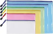 SAYEEC 6Pcs Mesh Zipper Pouch Organizer, Waterproof Mesh File Bags with Zipper, Plastic Zip Document Folders Pouch Storage Bags for Organizing School Office Home Supplies, 6 Sizes, 5 Random Colors