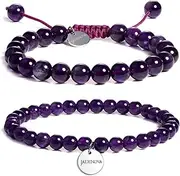 JADENOVA Natural Bead Bracelet Semi Precious Gemstone Beaded Bracelet for Women Healing Crystal Stone Stretch Bracelet Men Couple Bracelets (2pcs,6-8mm/8-10mm)