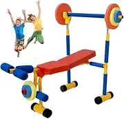 Fun and Fitness Exercise Equipment for Kids - Weight Bench Set, With Leg Press And Barbell, For Beginner Exercises And Weightlifting Boys And Girls Exercises Ages 3-8 Year Old Indoor Outdoor Sport