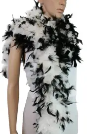 White w/ Black 80 Gram, 2 yards Long Chandelle Feather Boa, Great for Party