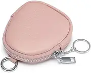 [Generic] Leather Coin Purse with Keyring, Small Round Zip Wallet, Pink